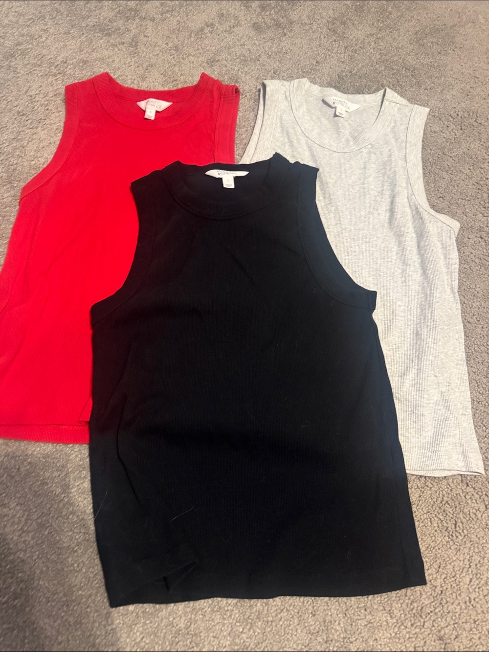 Sleeveless Rib Tank Trio - Black, Red, Light Gray Market & Spruce